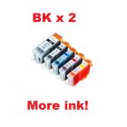 Compatible BCI3 BKx2 + BCI6 B+C+M+Y - 6 Cartridges For Canon - More Ink!