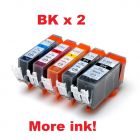 Compatible PGI520 BKx2 + CLI521 B+C+M+Y - 6 Cartridges For Canon - More Ink!