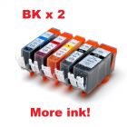 Compatible PGI525 BKx2 + CLI526 B+C+M+Y - 6 Cartridges For Canon - More Ink!