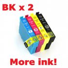 Compatible 200XL Bx2+C+M+Y – 5 Cartridges For Epson - More Ink!