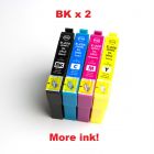 Compatible 220XL Bx2+C+M+Y – 5 Cartridges For Epson - More Ink!