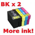 Compatible 252XL Bx2+C+M+Y – 5 Cartridges For Epson - More Ink!