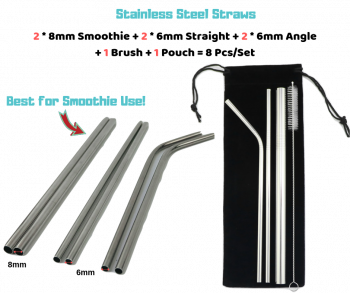 8 Pieces Stainless Steel Drinking Straws Set