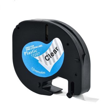 12267 Compatible LetraTag 12mm x 4m Plastic Tape Black on Clear