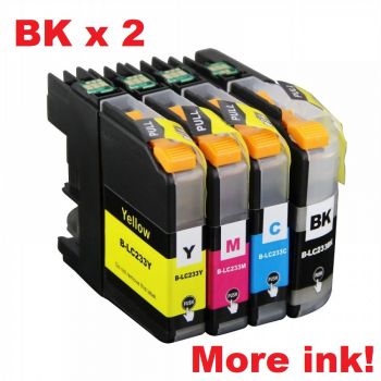 Compatible LC233 Bx2+C+M+Y - 5 Cartridges For Brother - More Ink!
