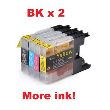 Compatible LC73 / LC77 Bx2+C+M+Y - 5 Cartridges For Brother - More Ink!
