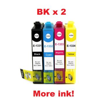Compatible 133 Bx2+C+M+Y - 5 Cartridges For Epson - More Ink!