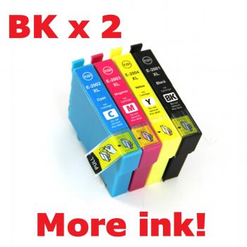 Compatible 200XL Bx2+C+M+Y – 5 Cartridges For Epson - More Ink!