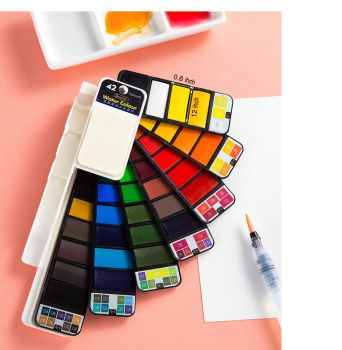 42 Solid Watercolor Paint Set With Water Brush Pen Fold-able for Travel
