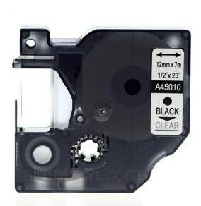 A45010 Compatible Dymo Label Tape 12mm x 7m Black on Clear