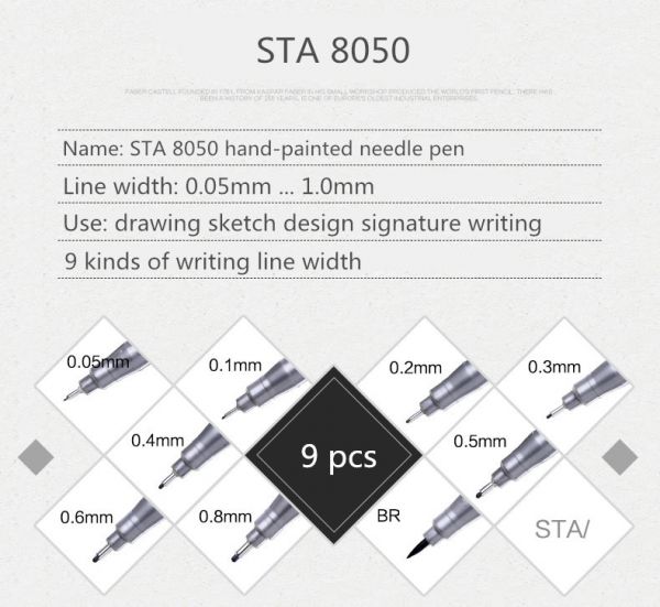 9pcs Line Drawing Pens - Different Line Width : In Drawing And Art